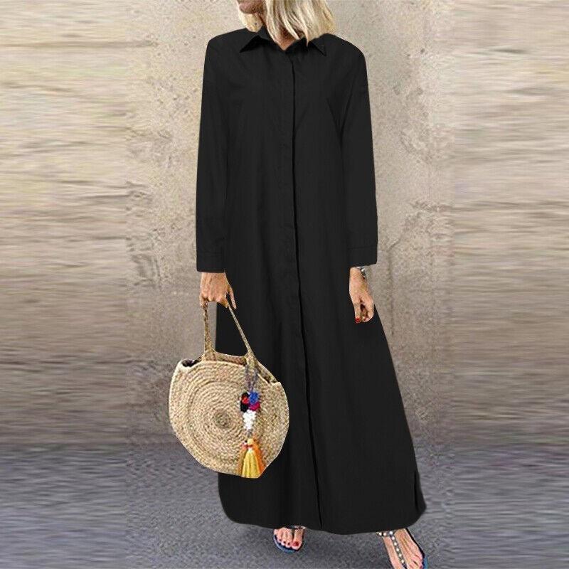 JPNTKY Fashion Summer Spring Solid Color Print Long Sleeve Casual Dresses