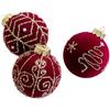 3pcs 8cm Wine Red Flocked Christmas Ornaments Christmas Tree Decorations Plastic Christmas Ball Festive Party Supplies For Home
