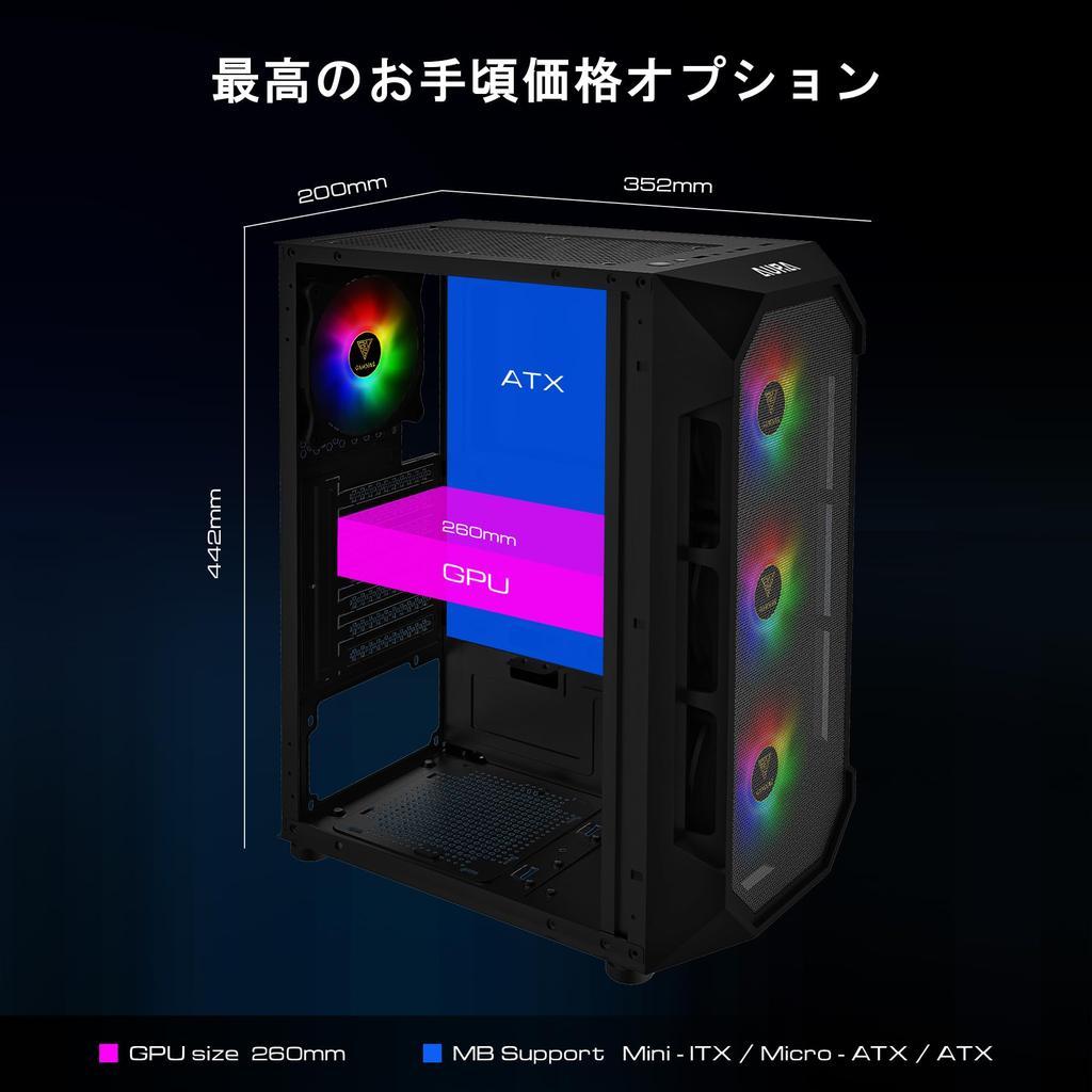 GAMDIAS AURA GC1 Gaming PC Case Mid Tower ATX Case Side Tempered Glass 4X 120mm ARGB Case with Fan Sync 5V RGB with Motherboard Tools Free