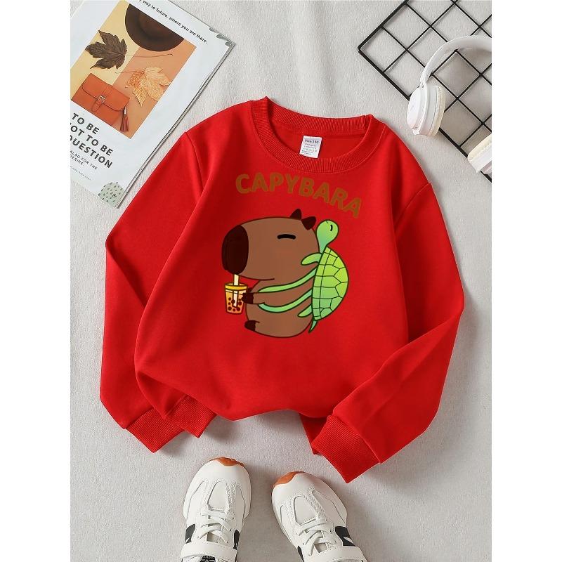 Fashionable Crewneck Sweatshirt Featuring Capybara, Turtle, And Bubble Tea, Perfect for Autumn And Winter