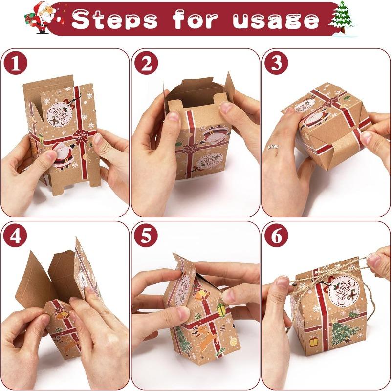 30/1PCS Christmas Kraft Paper Gift Bags Candy Cookie Snack Packaging Box Xmas New Year Party Home Decoration Wrapping Supplies