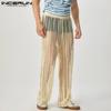 INCERUN Men Fishnet See Through Long Pants Holiday Beach Mesh See Through Trousers