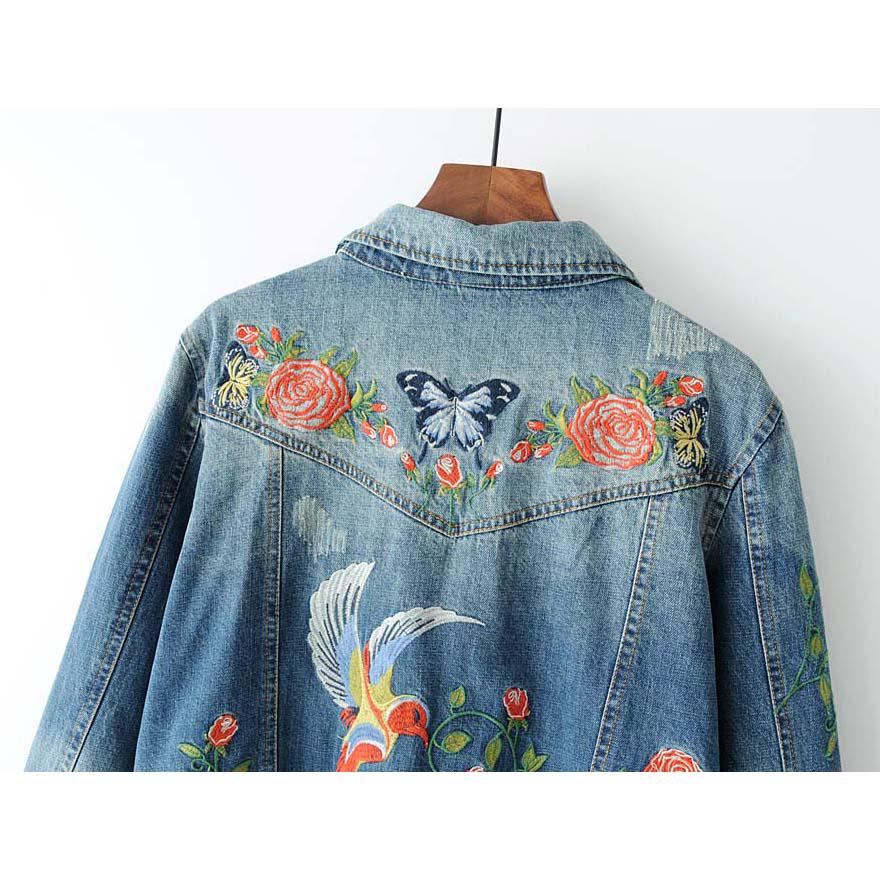 Spring Women's Floral Embroidered Denim 