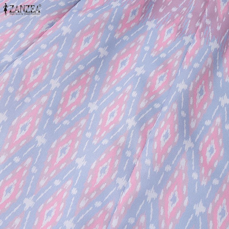ZANZEA Women Summer Doll Collar Casual Short Sleeve Print Dress