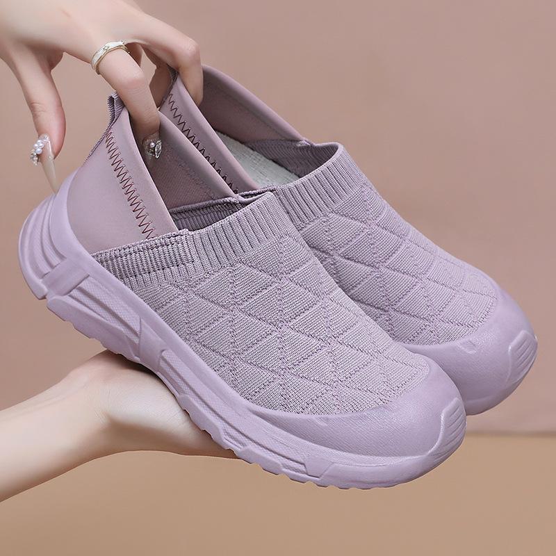 Shoes Women's Shoes Versatile One-pedal Mother Shoes Fly-woven Soft-sided Single Shoes Soft-soled Comfortable Casual Shoes Breathable Mesh Shoes