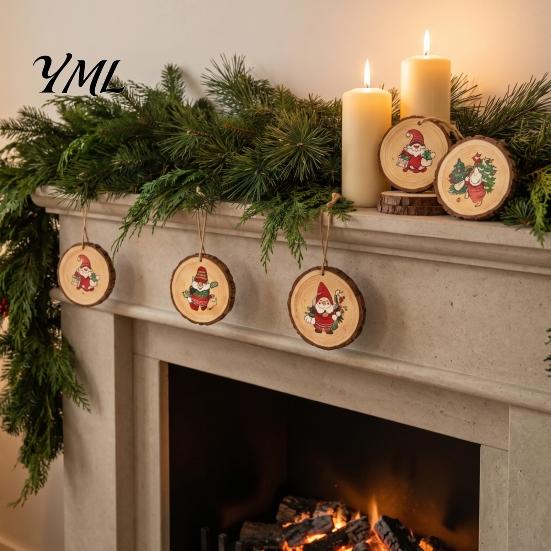 DIY Holiday Craft Supplies 12/24/36Pcs Christmas Gnome Wooden Ornaments, Round Wood Slice Hanging Decorations, Santa Party Ornaments Print Designs for