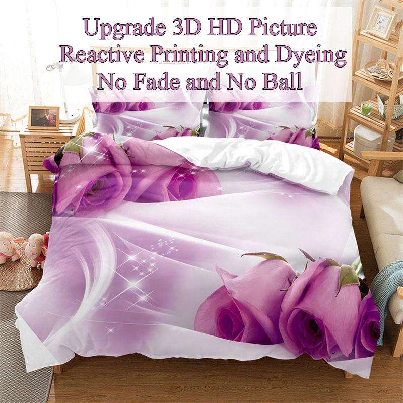 Comforter Purple Flower Double Bed 200X200 Thin Floral Bedding Set 3Pcs 2Pcs With Single 220X240