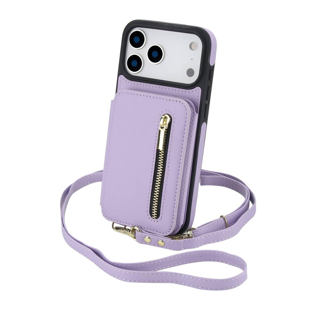 Zipper Wallet Case for iPhone 17/16e/16 Pro Max iPhone Air Women Crossbody Purse Credit Card Holder Lanyard Flip Kickstand Cover