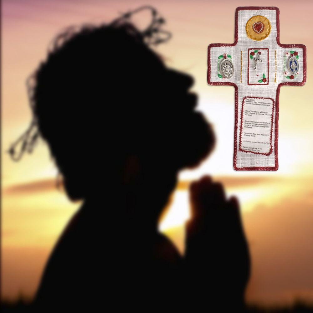 Silver Cross Mini Prayer Quilt Blessings Prayer Mat .Lightweight Pocket Shrine Meditation