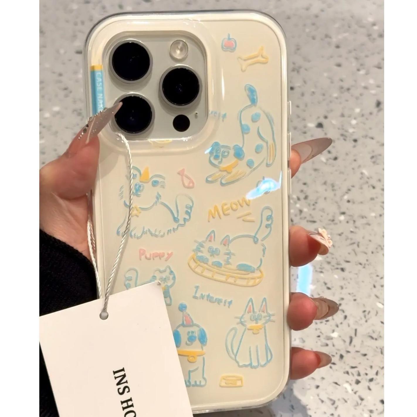 

Idm Large Hole with Bracket Line Cat and Dog for Huawei Mate60pro Mobile Phone Case Nova13/12/11 For iPhone XSMAX