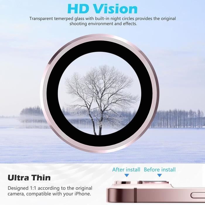 Protection Caméra - BOOLING - pour iPhone 15/15 Plus - Verre Trempé - Contour Rose - Résistant aux Rayures