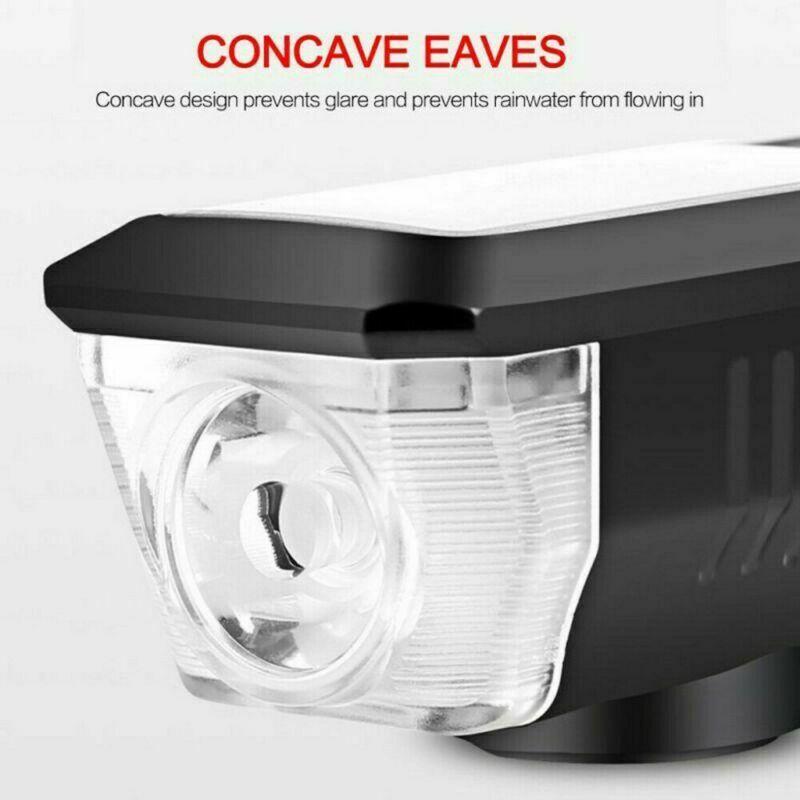 Lampă solară pentru bicicletă, reîncărcabilă prin USB, set de lumină și claxon pentru bicicletă, 3 moduri pentru echipamentul de călărit de noapte