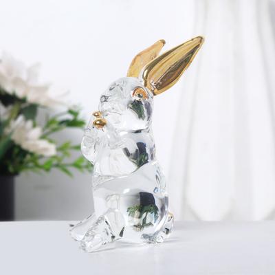 Yousheng Glass Rabbit Figurine Clear Bunny Ornament with Stained Ears Collectible Bunny Centerpiece for Desk Spring Easter Decoration