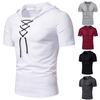 Men T-shirt Pure Color Lace-up Breathable Casual Summer Top for Daily Wear