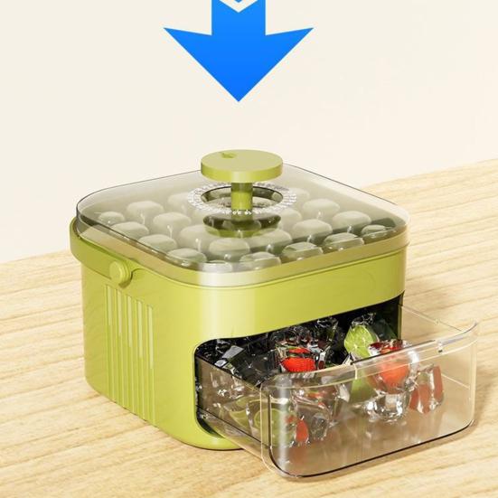 Ice Cube Mold with Lid And Ice Shovel Stackable Double Layer Ice Tray Pull-Out Ice Drawer Ice Cube Maker for Cocktail Whiskey