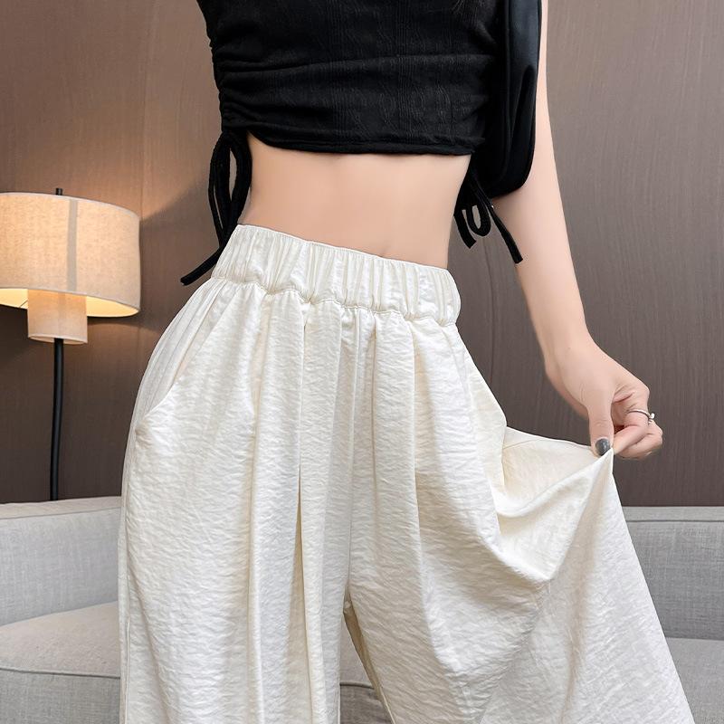 Bílé kalhoty Dámské Letní Nové Malé s vysokým pasem Široké nohavice