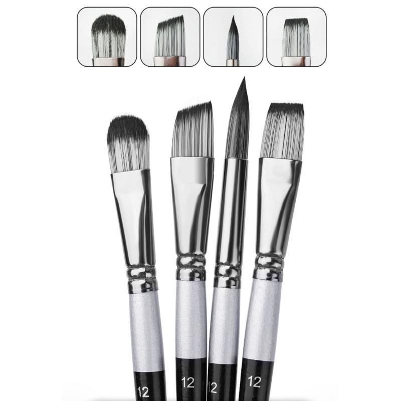 6PCS Professional Artist Paintbrush Flat/Oblique/Round/Pointed Tip Paint Brush for Beginner Watercolor Gouache Painting
