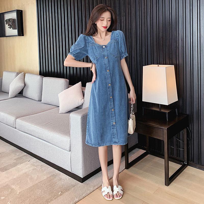 Damen Plus Size Jeanskleid Sommer 2025 – Schlankmachend, Taillenbetonend, Mittellang im Latzhosen-Stil für einen jugendlichen Look