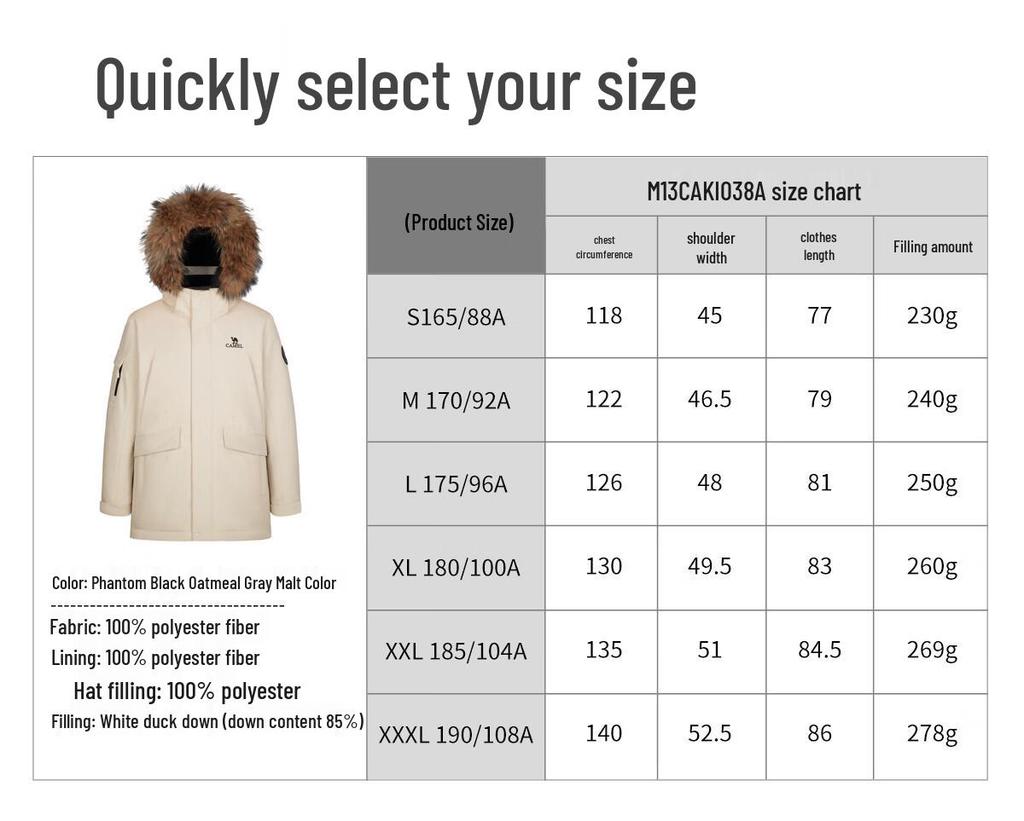 Camel Men's Hooded Down Jacket with Faux Fur Trim