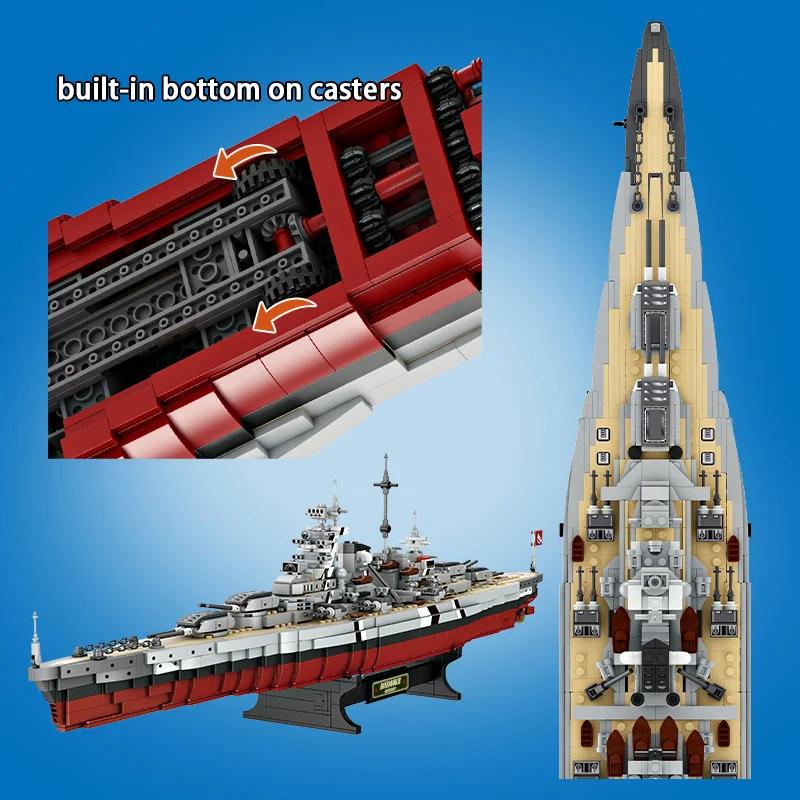 2081pcs Military WW2 Bismarck Battleship Large Boat Cruiser Model Weapon Building Blocks MOC Warship Set Toys for Children Gifts