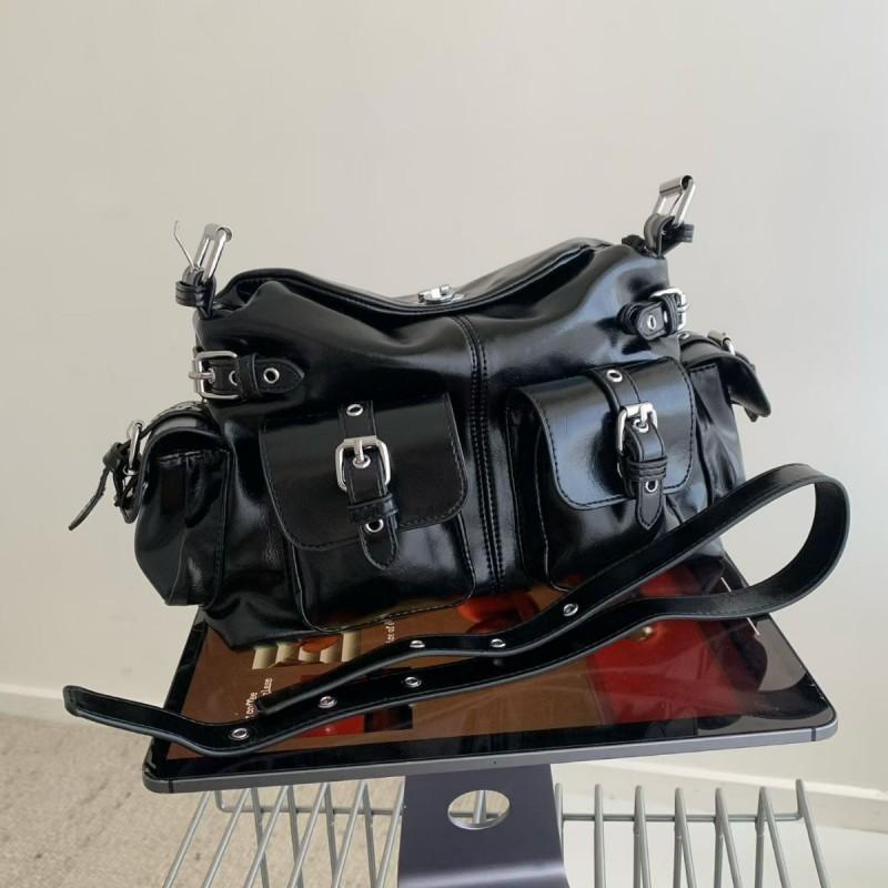 Womens Punk Chic Crossbody Bag With Multiple Pockets Soft Synthetic Leather Shoulder Daily Use
