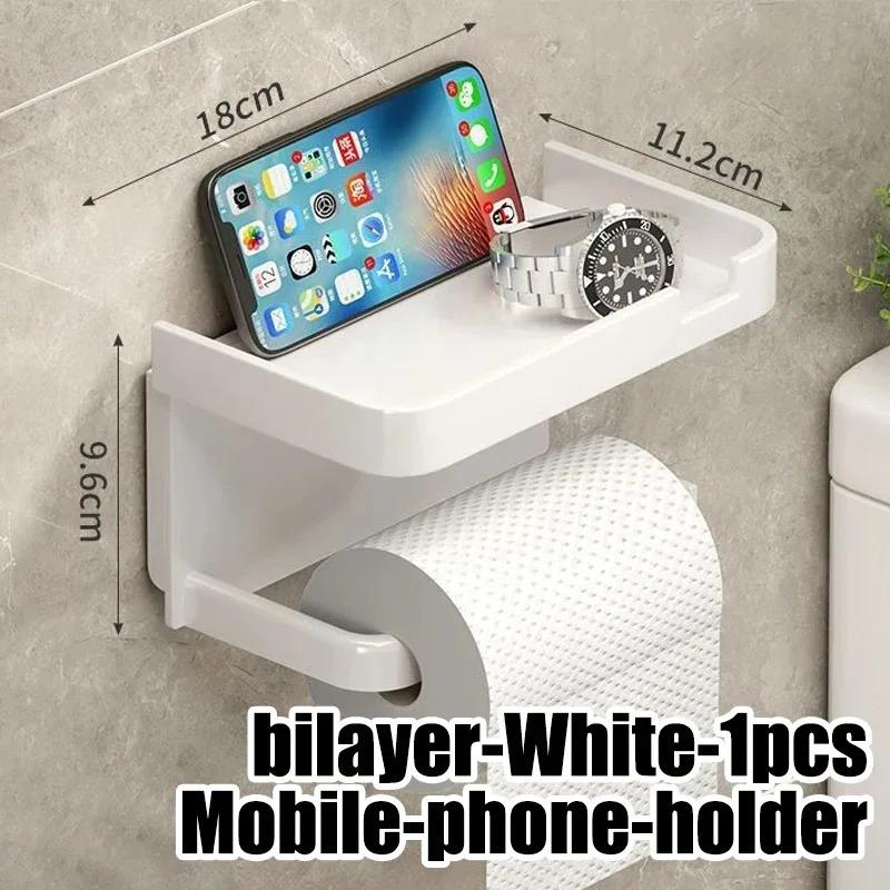 Waterproof Wear Resistant Autohesion Mobile Phone Holder Roll Paper Box Wall Mounted Toilet Accessories Tissue Hanger Bathroom
