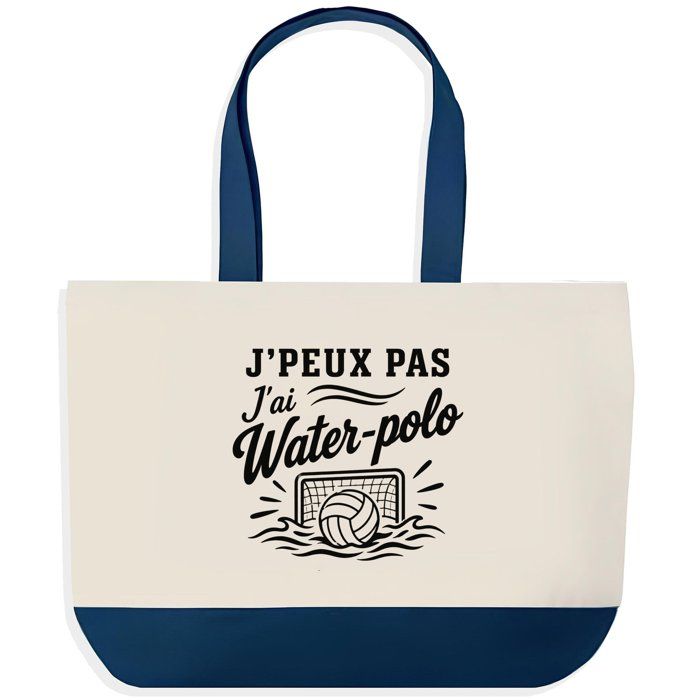 Grand Sac Cabas Fond Bleu J’peux pas j’ai Water-polo J'peux pas minimaliste | Toile de Coton 170 g/m² 27 L Poche Intérieure Anses