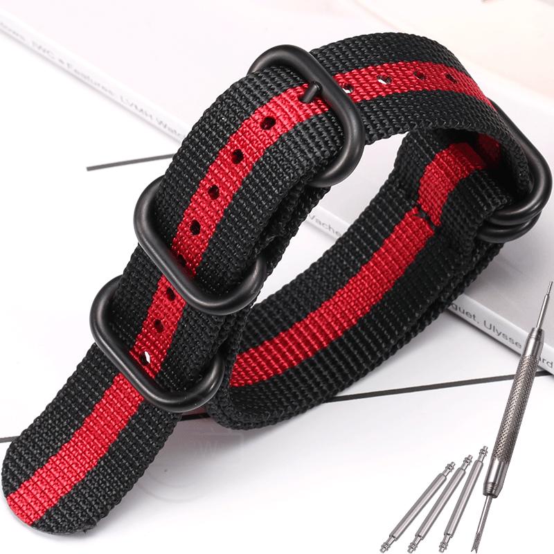Nylon Strap 18mm 20mm 22mm 24mm Five-Ring Premium Weave Men Women Watch Band Bracelet Heavy Duty Stainless Steel Buckle