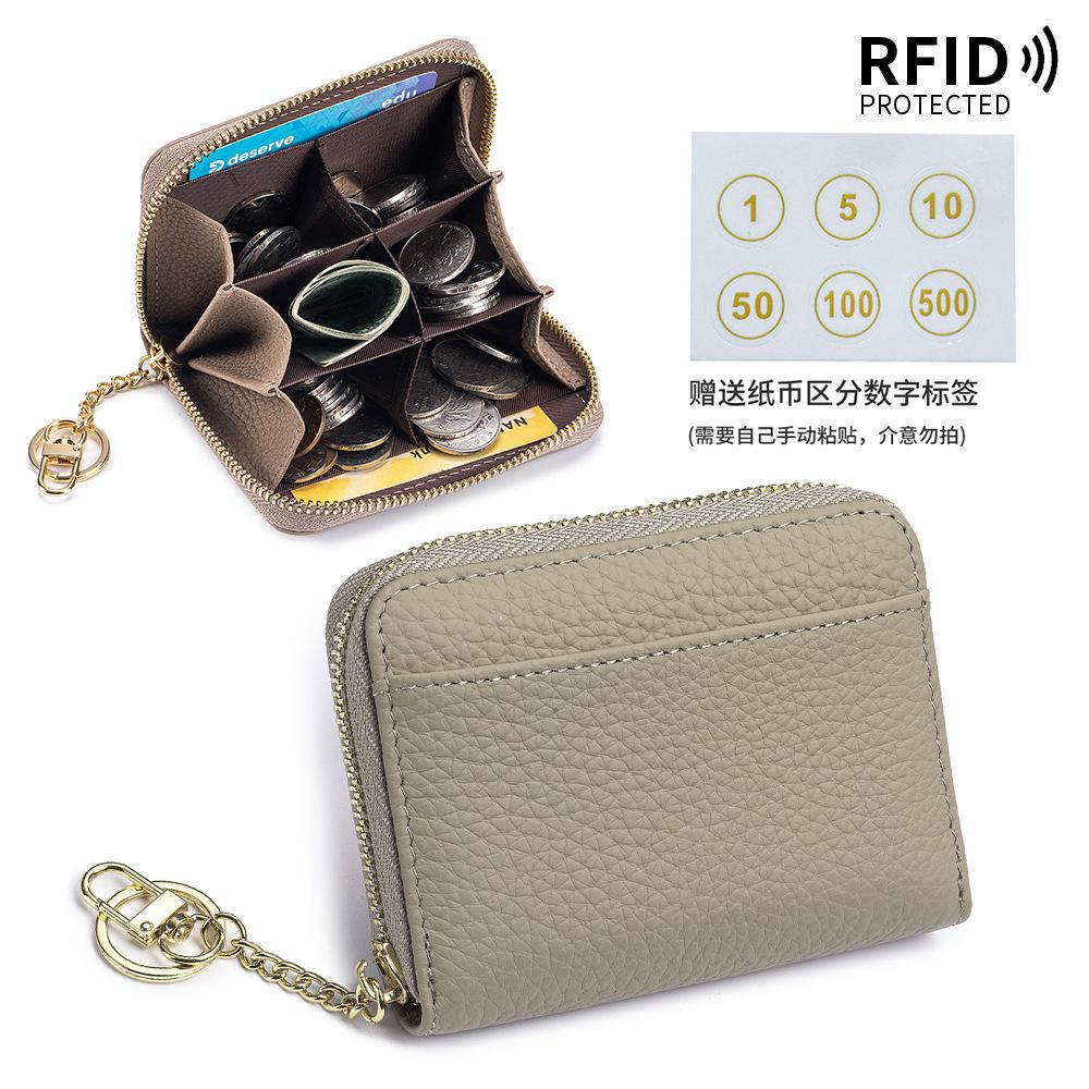 New First-layer Cowhide Short Partition Layer Coin Change Bag RFID Japanese Multi-functional Mini Wallet Women