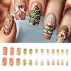 24pcs Christmas Nail Art Set with Chocolate House and Snowflake Patterns Press On Nail Stick On Nail for Festive Looks