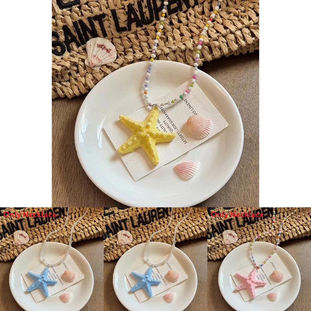 Beach Style Resin Starfish Pendant Necklace For Women Summer Vacation Accessory