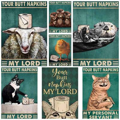 Vintage Weißes Papier Schwarze Katze Schaf Poster Ihr Hintern Servietten Mein Herr Poster Wandkunst Drucke Lustige Zitate Badezimmer Bar Dekoration Malerei Heimdekor