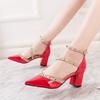 20 Autumn and Winter New Rivet High Heels Pointed Thick Heel Sandals Women's Sexy Shallow Mouth Sandals