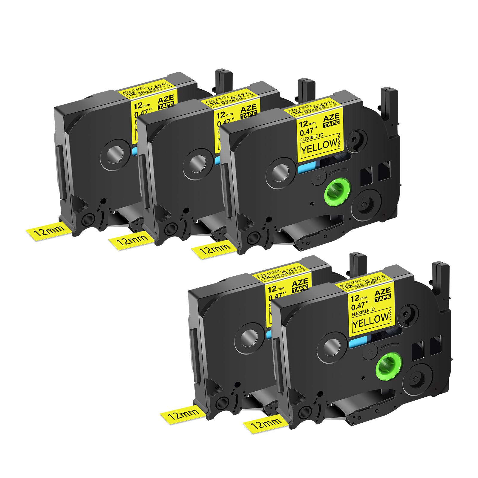 

5/10PK 12mm AZE-FX631 Black on Yellow Label Tape Compatible for Brother P-Touch TZ TZE-FX631 Flexible ID Laminated Label Printer (as the picture,12mm)