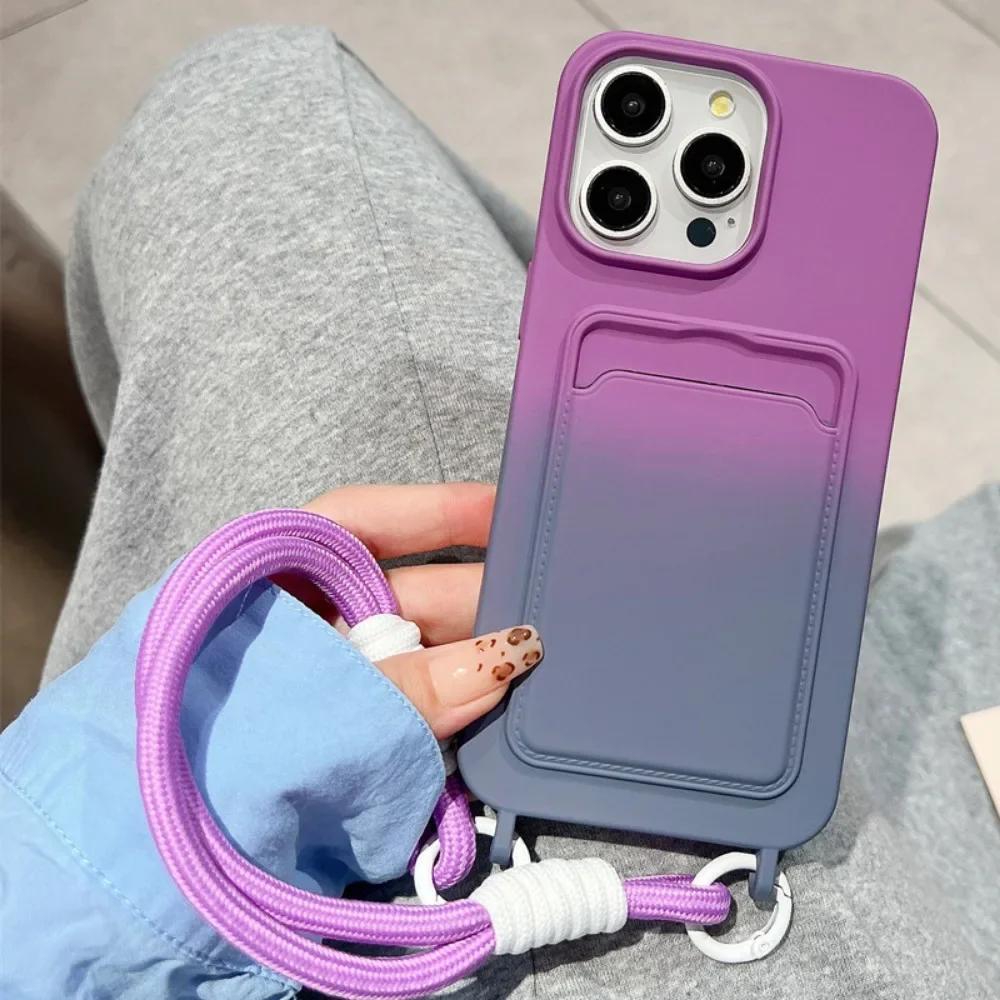 

Градиентный цветной ремешок на запястье с отделением для карт, держатель, кошелек, чехол для телефона для iPhone 16 Pro Max 15 14 Plus 13 12 11, противоударный мягкий чехол For iPhone 14