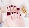 Summer Toenail Stickers Wearing Nails Fake Nails  Finished Wine Deep Red Diamond Nail Nails