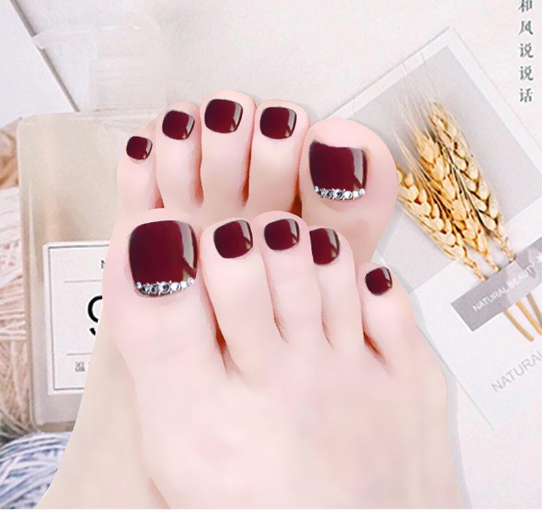 Summer Toenail Stickers Wearing Nails Fake Nails  Finished Wine Deep Red Diamond Nail Nails