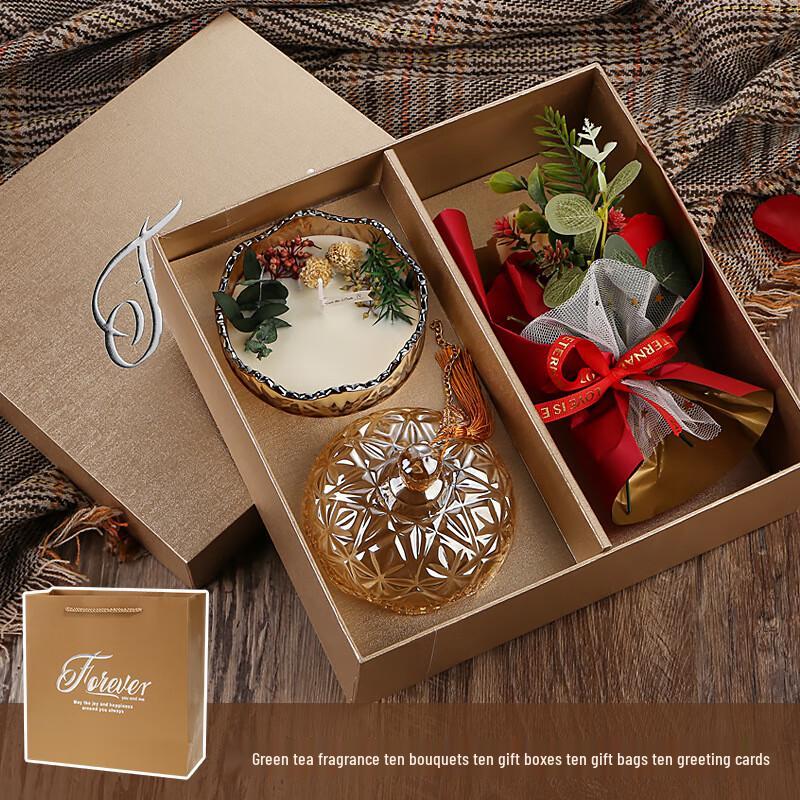 OuJieWang Luxury Scented Candle & Bouquet Gift Set