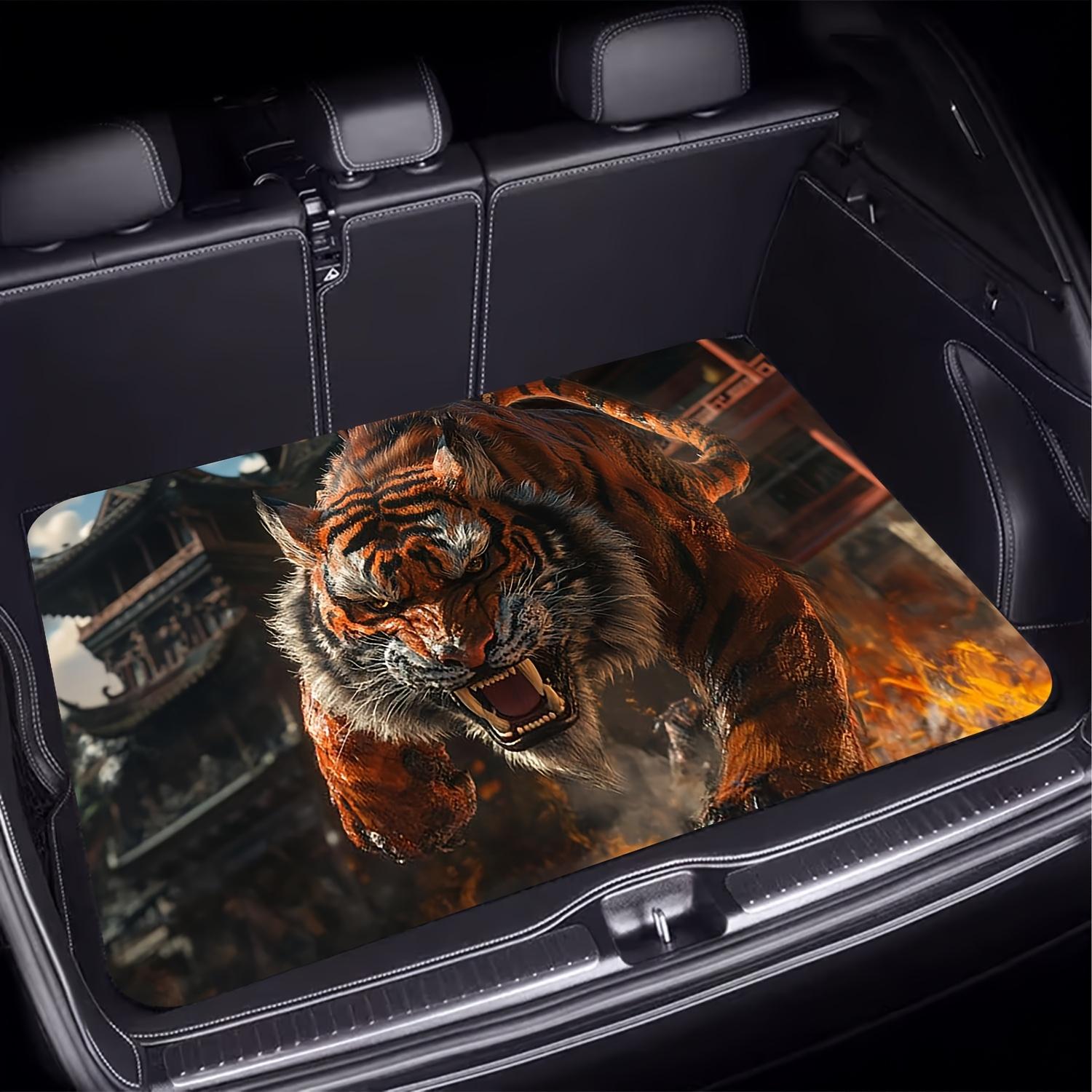 1 Fierce Flame Tiger Polyester Fiber Car Trunk Mat Flame Tiger Print Essential for Travel Universal for Various Car Models Car 75*100cm