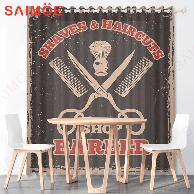 

Американский стиль Классическая занавеска для салона красоты Расческа Ножницы Тонкая полиэстеровая ткань Парикмахерская Спальни Индивидуальное украшение с крючками 1pc W100 X H135 cm&Rod Pocket Process