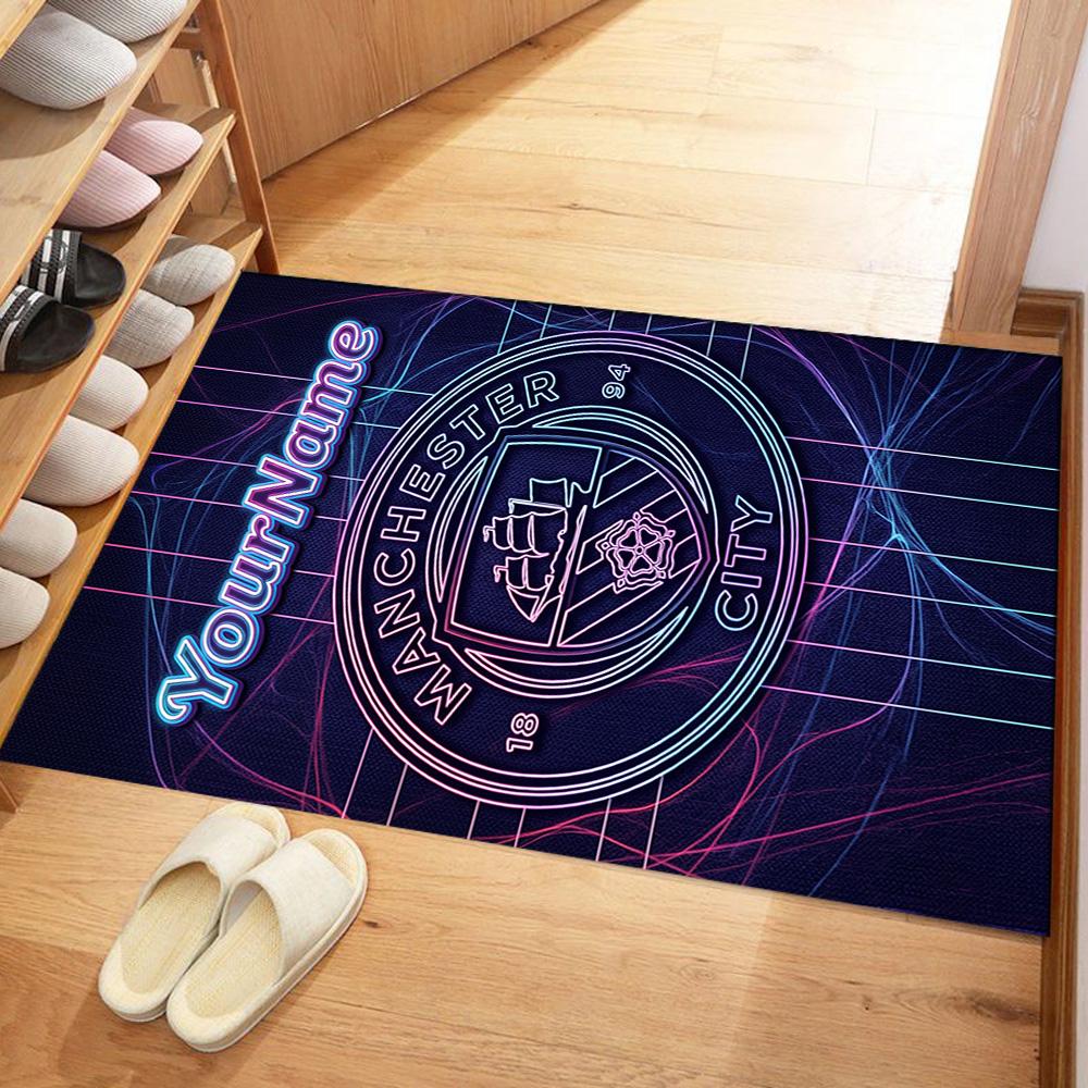 Manchester City Customize Text Area Rug Suitable for Dining Room Game Room Hallway Outdoor Antislip Carpet Anime Office Decor
