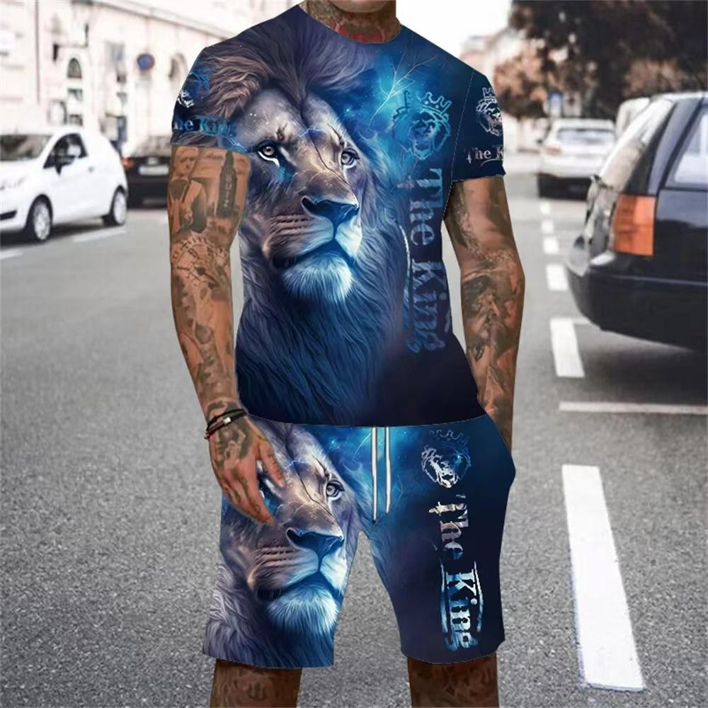 

American Fashion Brand Sports Short Sleeved Sweatshirt Quick Drying Men s Set Summer New Loose Digital Print Set Soft 4XL