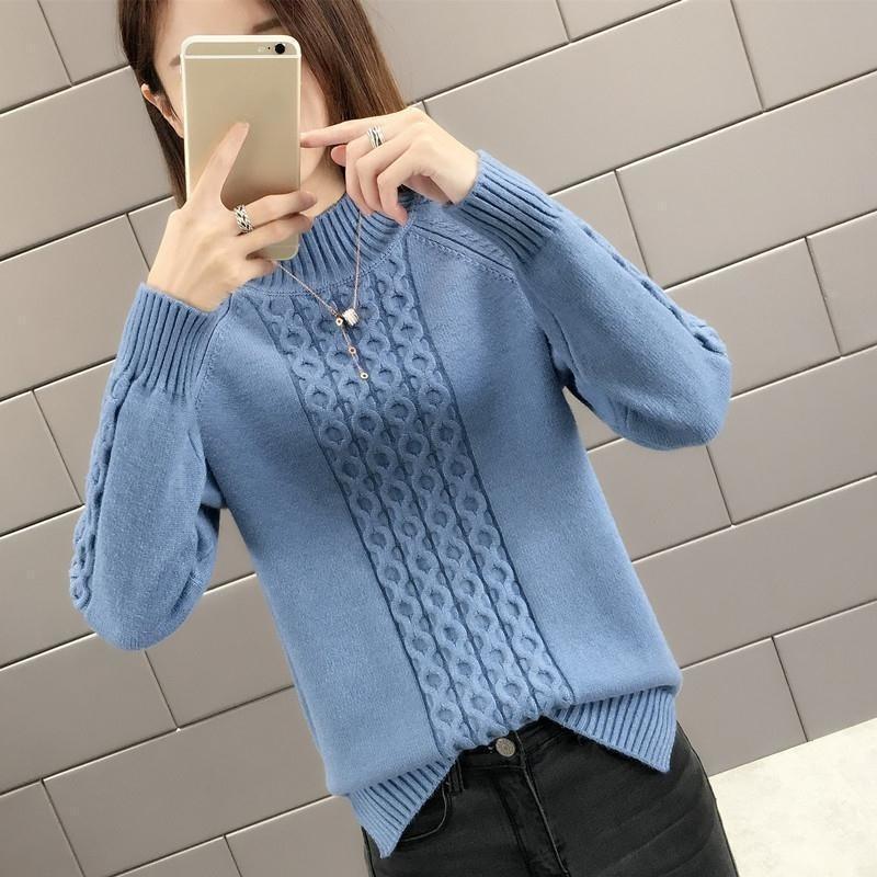 Women's Semi High Neck Sweater Loose Mid Neck for Autumn and Winter Stylish and Thick Sweater