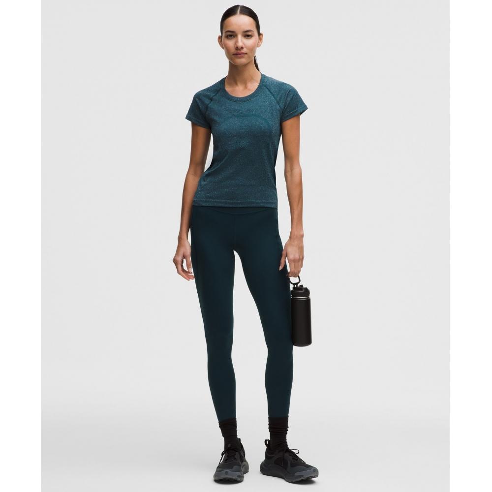 Lululemon Swiftly Tech Short Sleeve Shirt 2.0 Waist Length  Sparkle Indochine Blue Rainbow Lurex