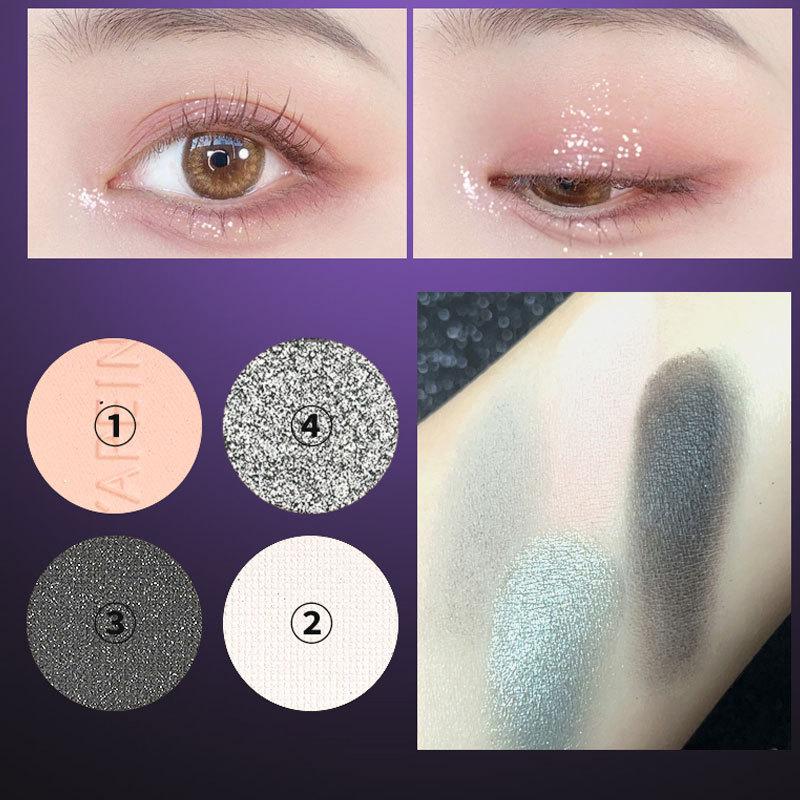 4 barvy Punk Smokey Matte Glitter Eyeshadow Dlouhotrvající třpytivé oční stíny Paletka make-upu Cool Toned Black Blue Eye Pigment