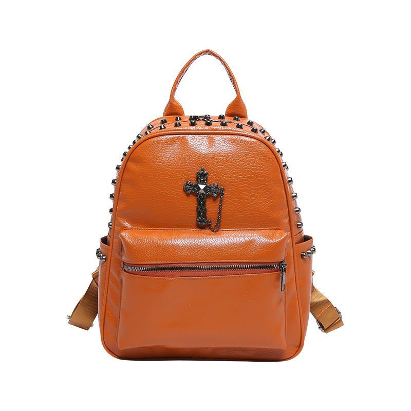 

Hot Sale Personality Punk Style Cross Rivet Backpack Fashion Spice Girl Personality Versatile Travel Backpack Female коричневый