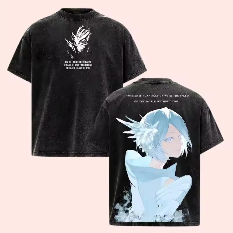 Anime BLEACH Kurosaki Ichigo Cool Graphic T Shirt Men Women Clothing Casual Cotton Tshirt Vintage Washed T-shirt Harajuku Tops