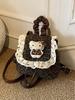 Korean Ruffle Lace Retro Leopard Print Girls' Kitten Backpack - Cute and Versatile Cartoon-Style Design