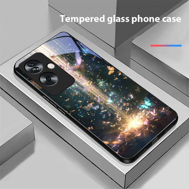 Gradient Butterfly For Oppo A79 5G 58 78 74 60 4G Reno 11F Realme GT 6 11 Note 50 10 C55 X2 Tempered Glass Black Phone Case