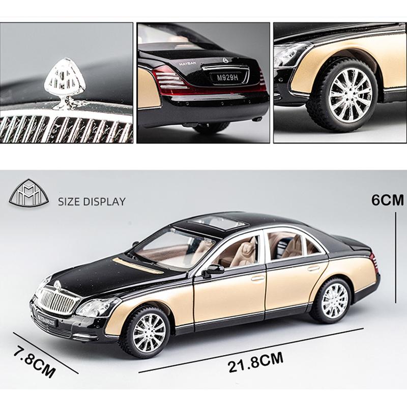 1/24 Scale Benz 62S Diecast Car Model Toy, Pull Back Toy Vehicle with Sound and Light for Kids Toddler Boys Girls Gift Collection